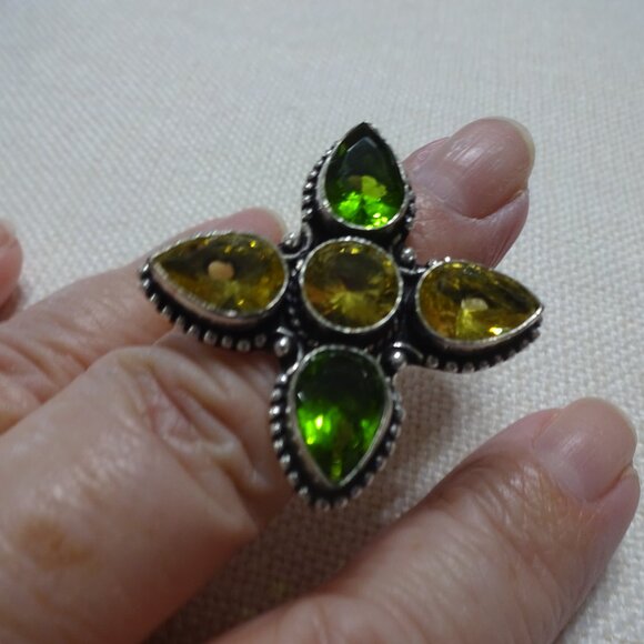 Beautiful PERIDOT & CITRINE Handmade Sterling Ring Size 7.25 #829B - Picture 2 of 3